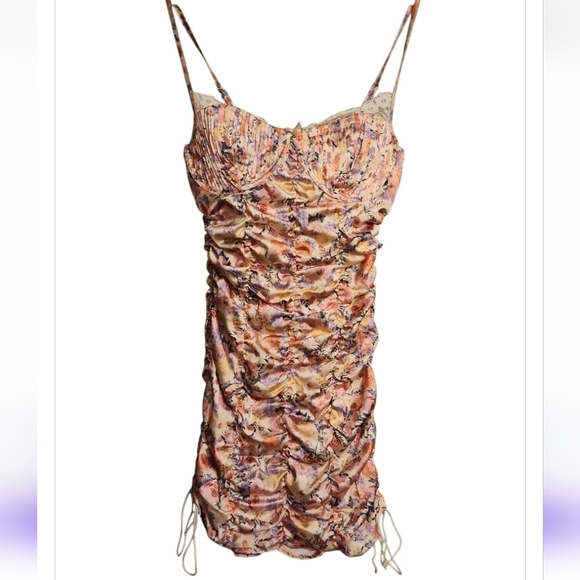 NWOT For Love And Lemons X Victoria Secret Gardenia Floral Ruched Mini Dress XS - Picture 3 of 16